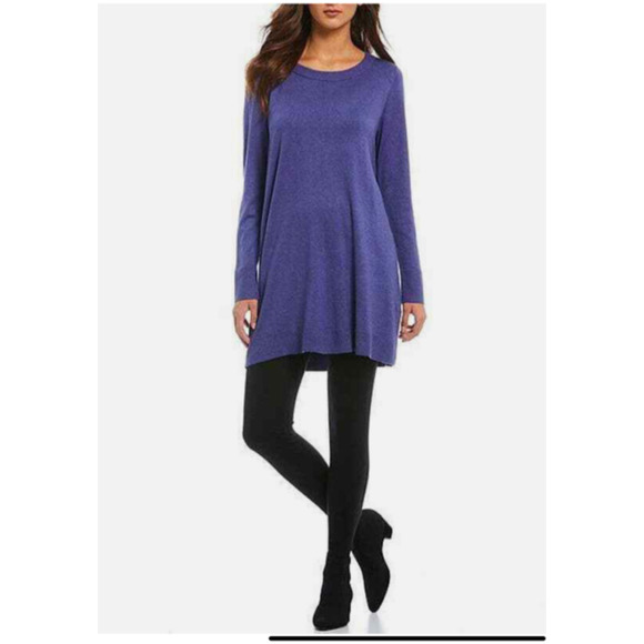 Eileen Fisher S Sweater Tunic Purple Crew Neck Women's Pullover Tencel LS A23 - Picture 1 of 7